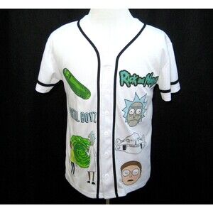 RICK & MORTY Men's (Size Medium) White Short Sleeve Button Front Shirt Cartoon